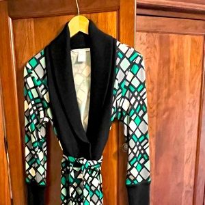 DVF Shawl Collar Geometric Print Wrap Dress
